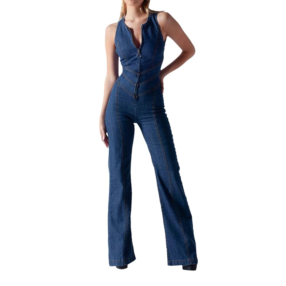Jean Jumpsuit for Women Heart Jeans Open Back One Piece